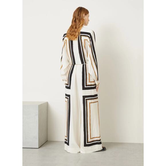 New Zimmermann Cream Black Draw Waist Silk Wide Leg Pants Trousers Size Small 1 - Picture 2 of 15